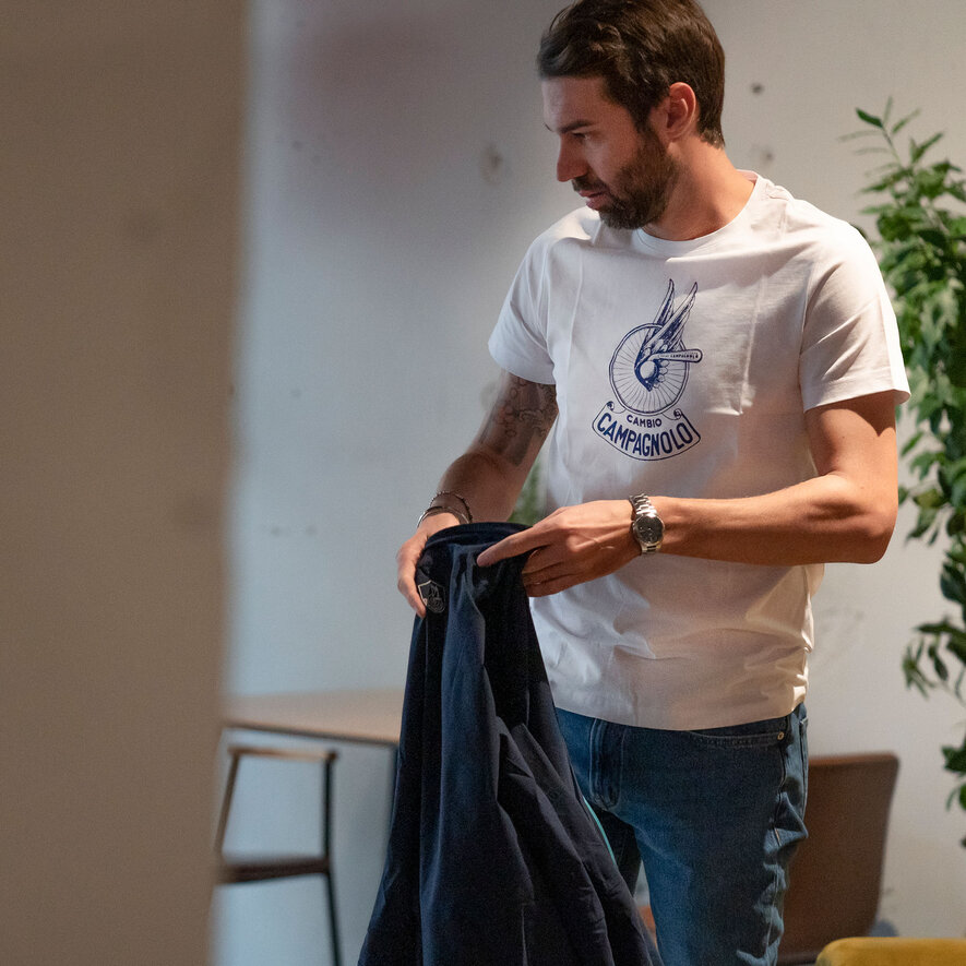 T-SHIRT BLUE MAN WINGED WHEEL, White, hi-res-1